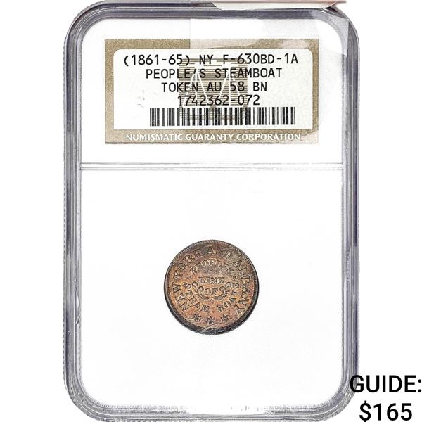 1861-65 New York People's Steamboat Token NGC AU58 BN