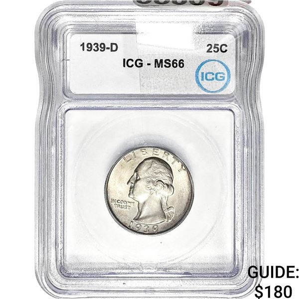 1939-D Washington Silver Quarter ICG MS66