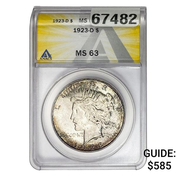 1923-D Silver Peace Dollar ANACS MS63