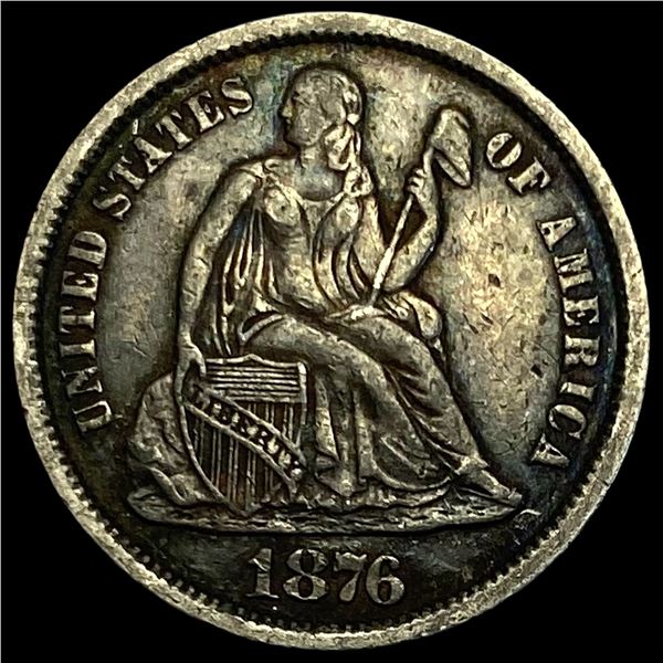 1876-CC Silver Seated Liberty Dime NEARLY UNCIRCULATED