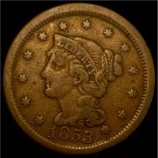 1853 Braided Hair Large Cent LIGHTLY CIRCULATED