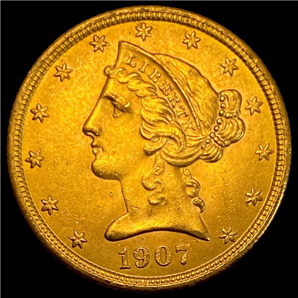 1907 Liberty Head Half Eagle $5 Gold UNCIRCULATED