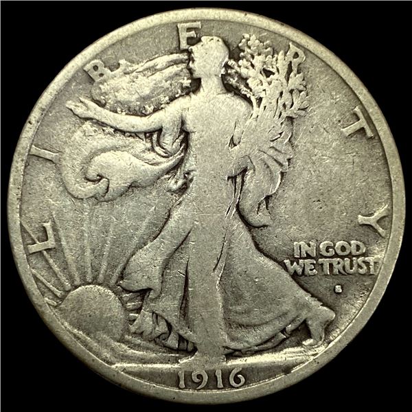 1916-S Silver Walking Liberty Half Dollar LIGHTLY CIRCULATED