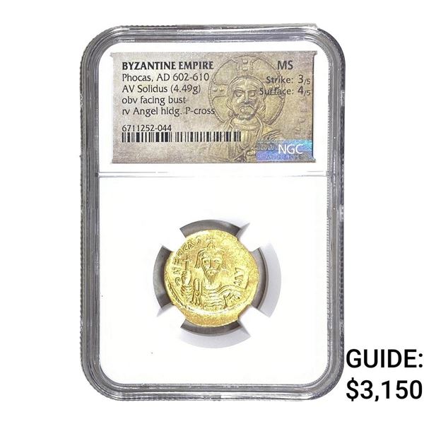 Byzantine Phocas 602-610 AD Gold Solidus NGC MS