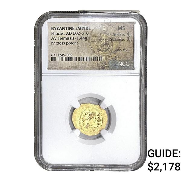 Byzantine Phocas 602-610 AD Gold Tremissis NGC MS