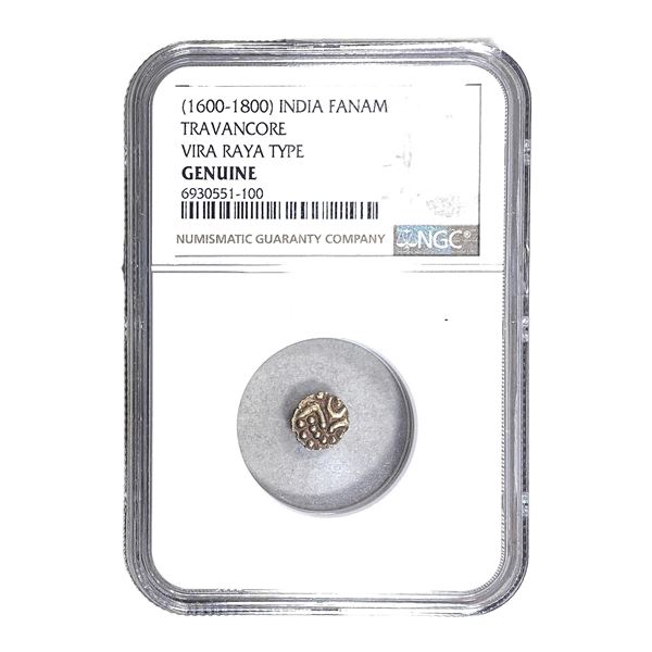1600-1800 India Fanam Gold Travanvore Vira Raya