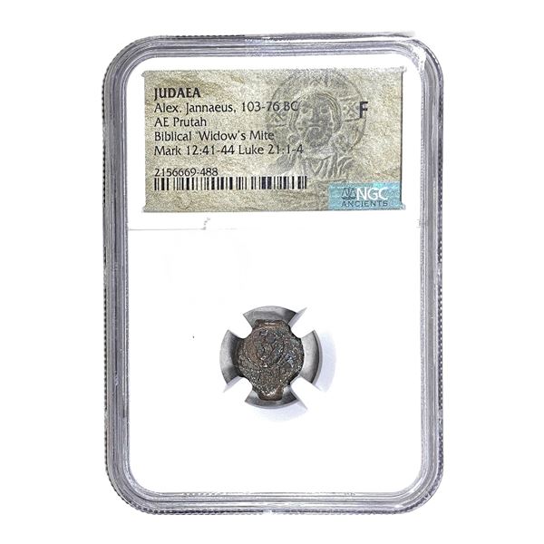 Judaea Alex Jannaeus 103-76 BC Bronze Prutah NGC F