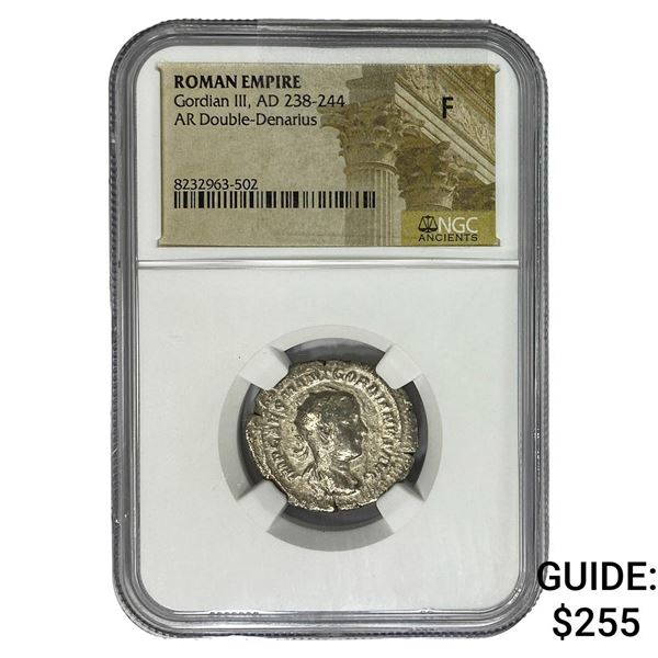 Roman Gordian III, AD 238-244 Silver Dbl-Denarius  F