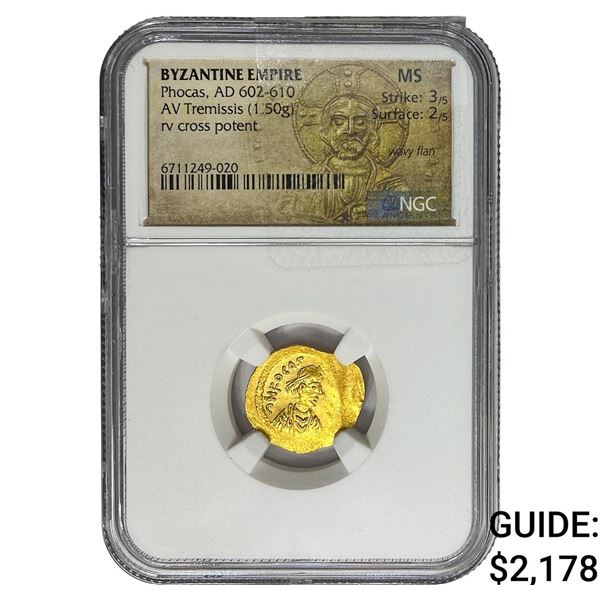 Byzantine Phocas AD 602-610 Gold Tremissis 1.50g NGC MS