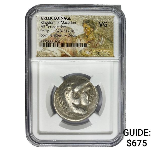 Greek Phillip III 323-317 BC Silver Tetradrachm  VG
