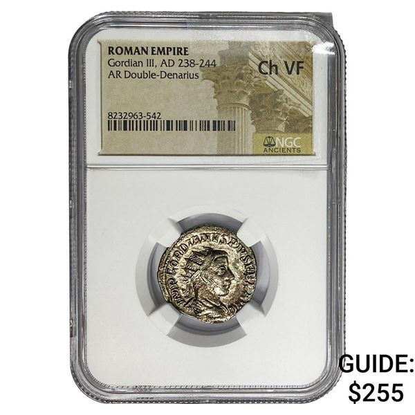 Roman Gordian III, AD 238-244 Silver Dbl-Denarius NGC Ch VF