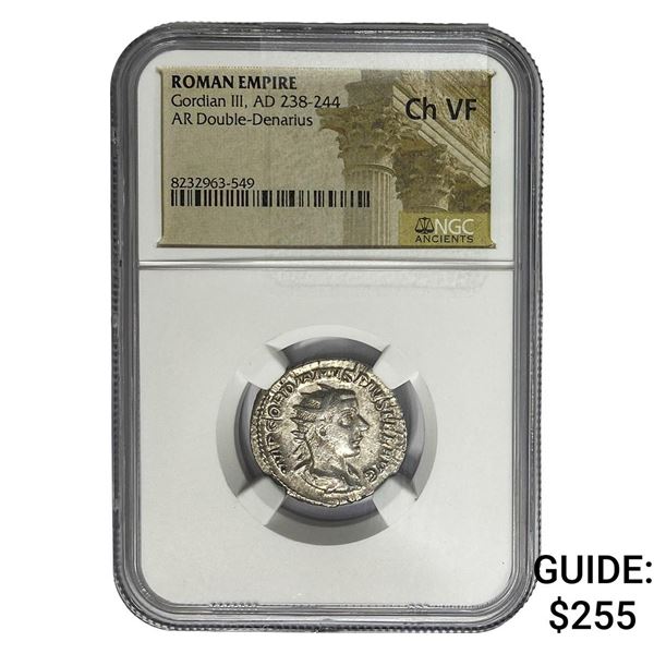 Roma Gordian III AD 238-244 Silver Dbl Denarius NGC Ch FV