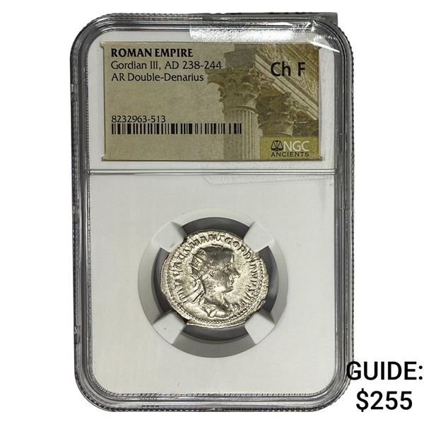 Gordian III AD 238-244 SIlver Dbl-Denarius  Ch F