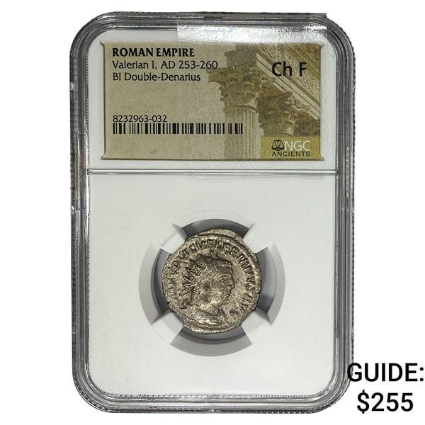 Roman Valerian I AD 253-260 BI Dbl-Denarius NGC Ch F