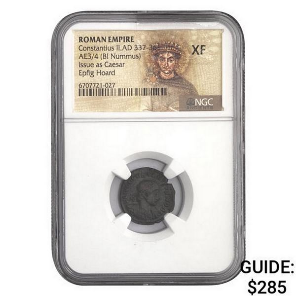 Roman Constantius II, AD 337-361 AE3/4 BI Nummus NGC XF