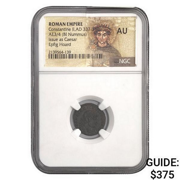 Roman Constantine II, AD 337 AE3/4 BI Nummus NGC AU