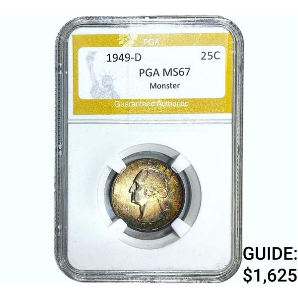 1949-D Washington Silver Quarter PGA MS67 Monster
