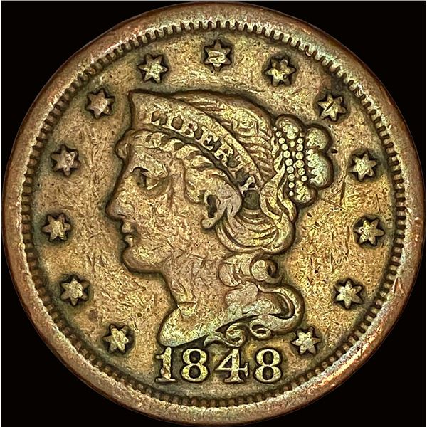 1848 Braided Hair Large Cent LIGHTLY CIRCULATED