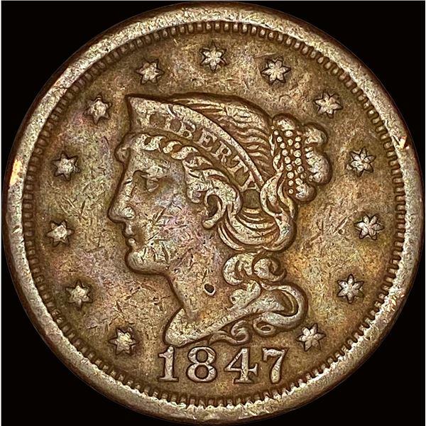 1847 Braided Hair Large Cent LIGHTLY CIRCULATED