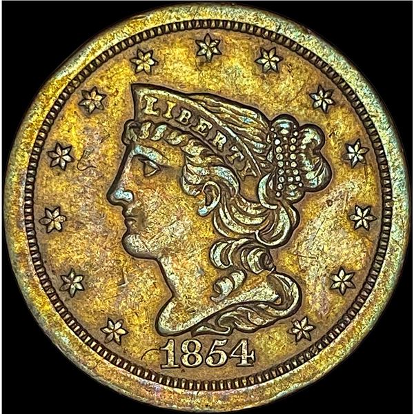 1854 Braided Hair Half Cent NEARLY UNCIRCULATED