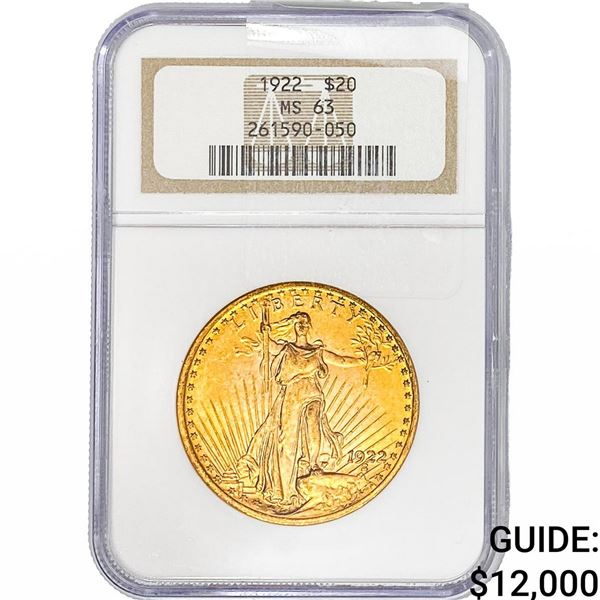 1922 $20 Gold Double Eagle NGC MS63