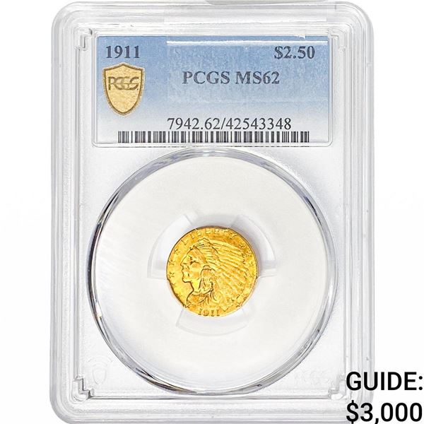 1911 $2.50 Gold Quarter Eagle PCGS MS62