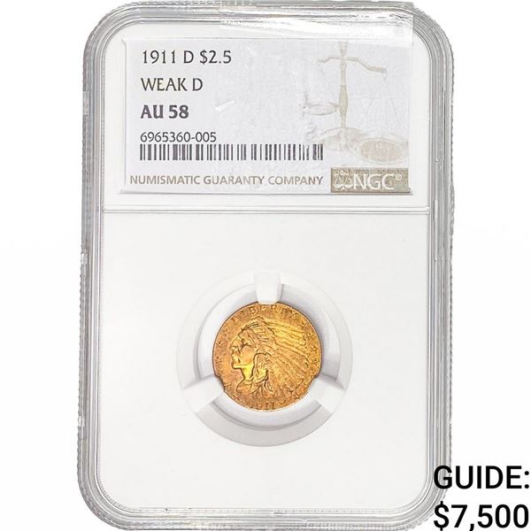 1911-D $2.50 Gold Quarter Eagle NGC AU58
