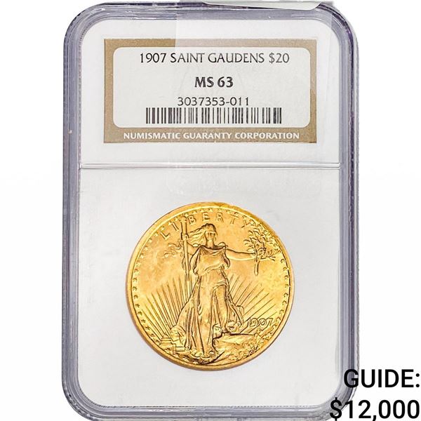 1907 $20 Gold Double Eagle NGC MS63