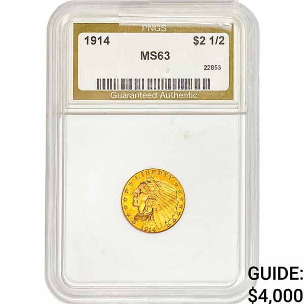 1914 $2.50 Gold Quarter Eagle PNGS MS63