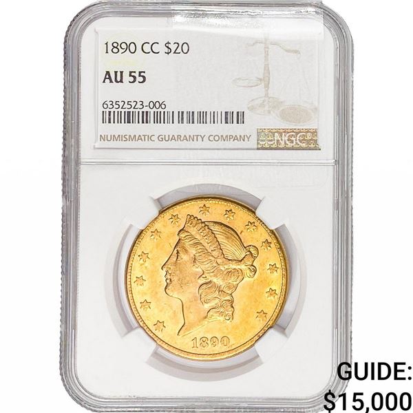1890-CC $20 Gold Double Eagle NGC AU55