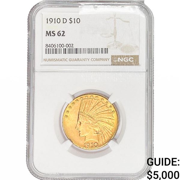 1910-D $10 Gold Eagle NGC MS62