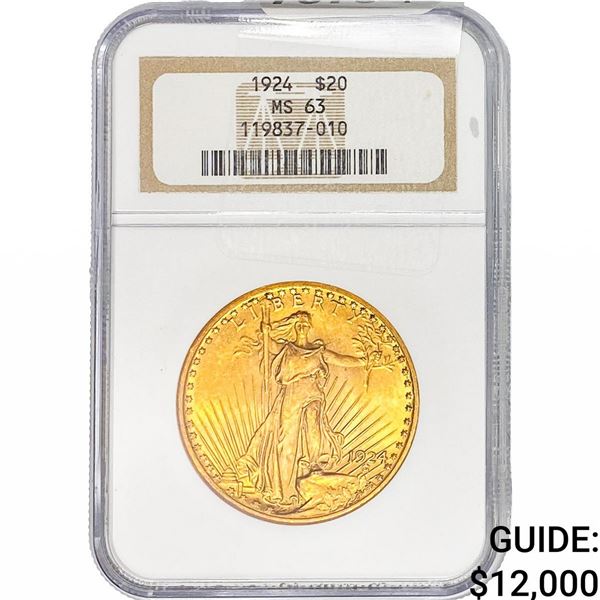 1924 $20 Gold Double Eagle NGC MS63