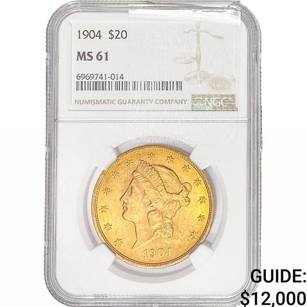1904 $20 Gold Double Eagle NGC MS61