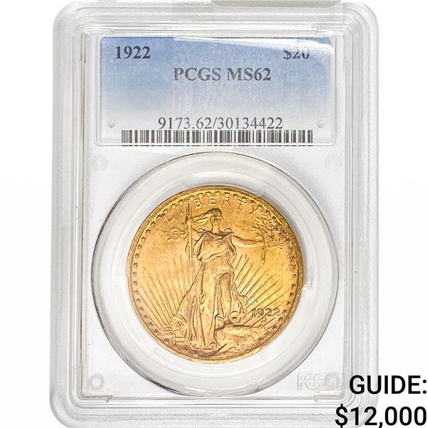 1922 $20 Gold Double Eagle PCGS MS62