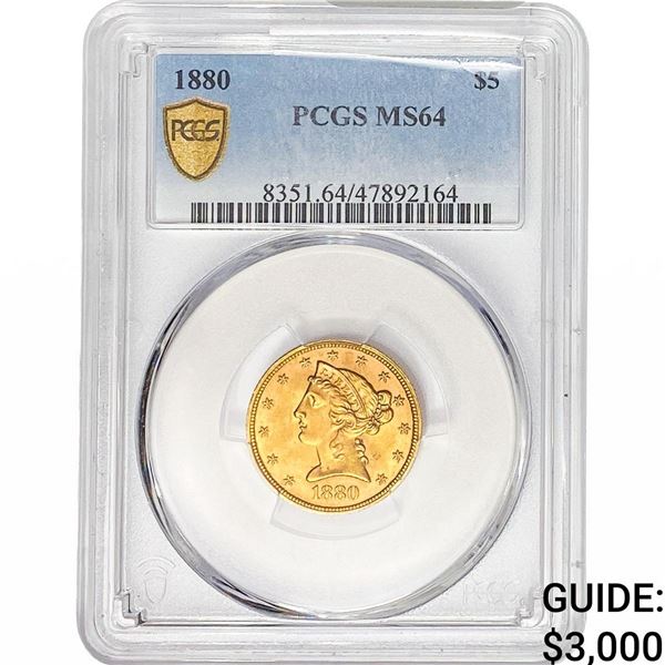 1880 $5 Gold Half Eagle PCGS MS64
