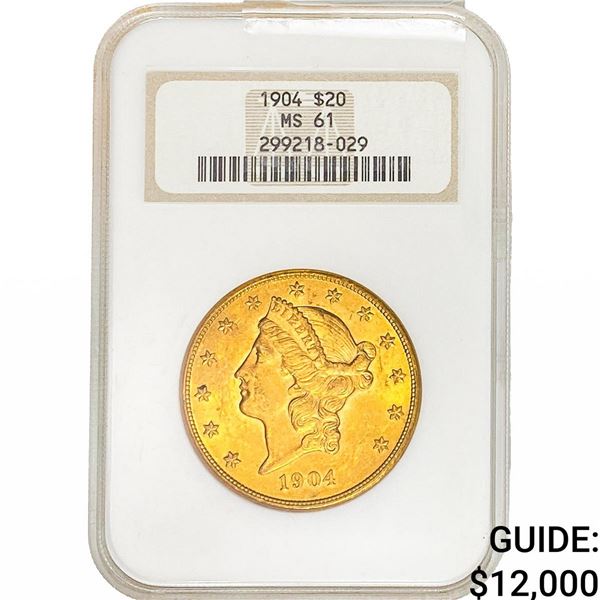 1904 $20 Gold Double Eagle NGC MS61