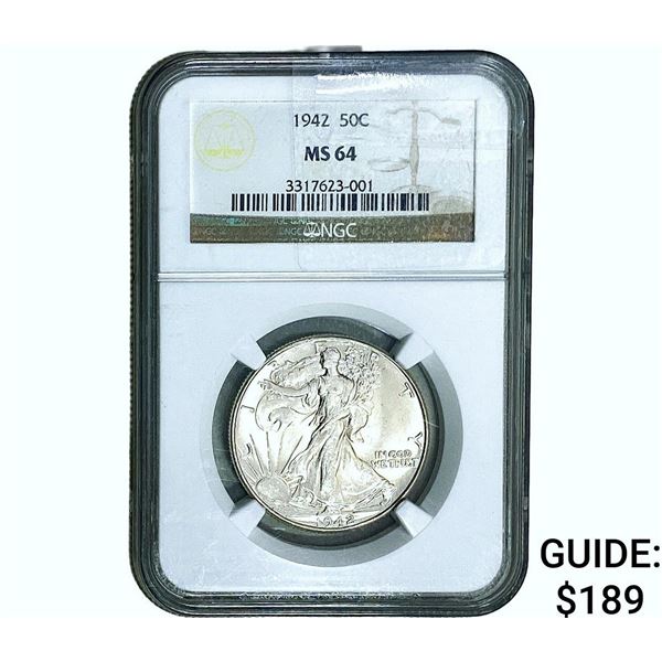 1942 Walking Liberty Half Dollar NGC MS64