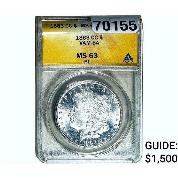 1883-CC Morgan Silver Dollar ANACS MS63 PL VAM-5A