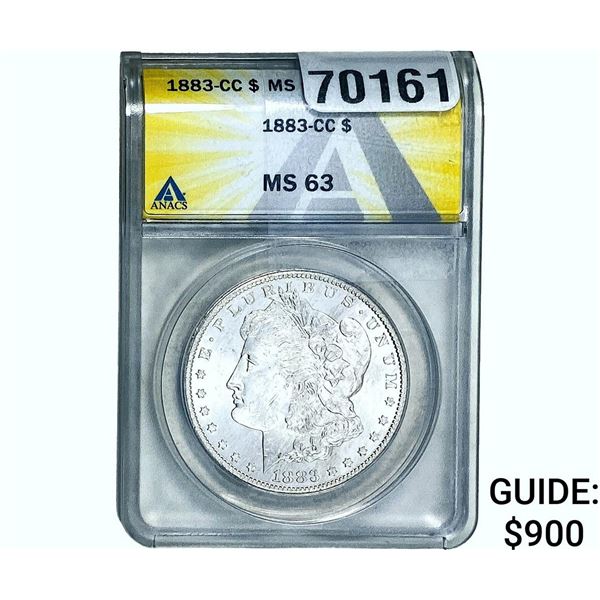 1883-CC Morgan Silver Dollar ANACS MS63 VAM 7