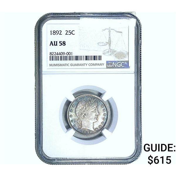 1892 Barber Quarter NGC AU58