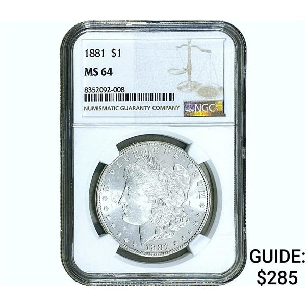 1881 Morgan Silver Dollar NGC MS64