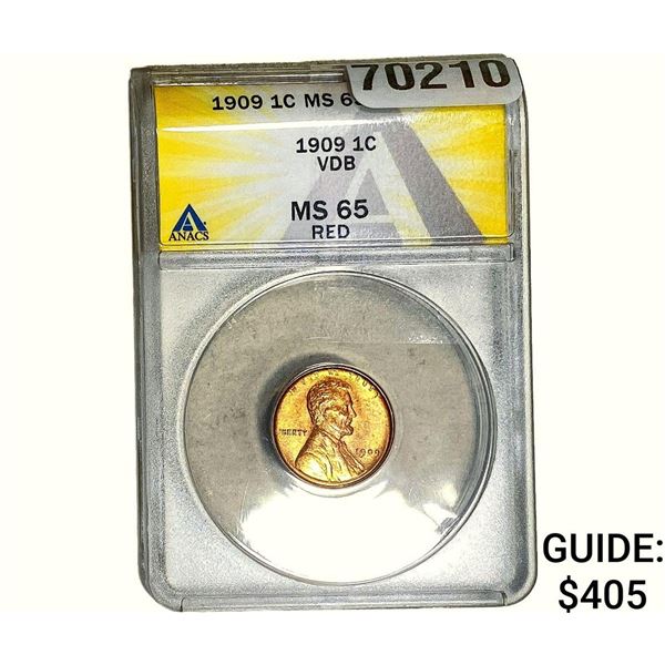 1909 Wheat Cent ANACS MS65 VDB Red