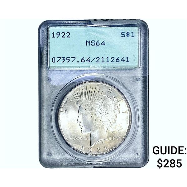 1922 Silver Peace Dollar PCGS MS64