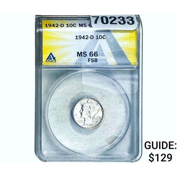1942-D Mercury Silver Dime ANACS MS66 FSB