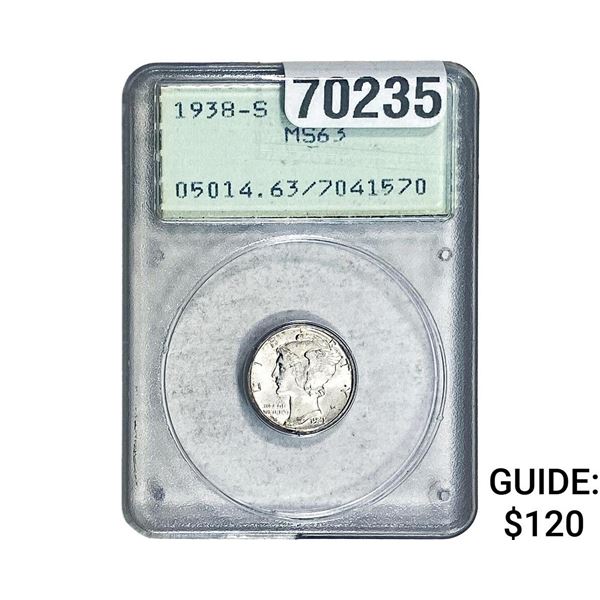 1938-S Mercury Silver Dime PCGS MS63