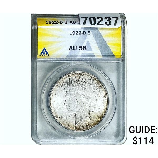 1922-D Silver Peace Dollar ANACS AU58