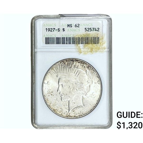 1927-S Silver Peace Dollar ANACS MS62