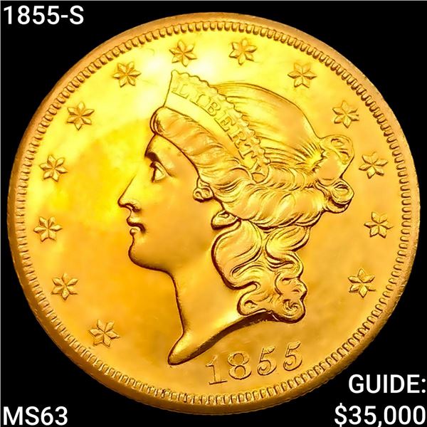 1855-S $20 Gold Double Eagle CHOICE BU