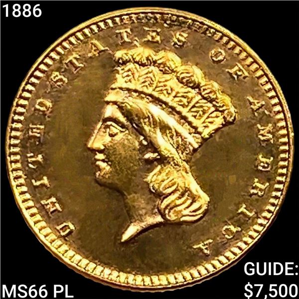 1886 Rare Gold Dollar GEM BU PL