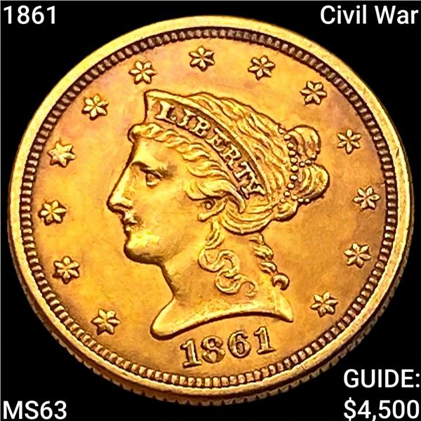 1861 Civil War $2.50 Gold Quarter Eagle CHOICE BU